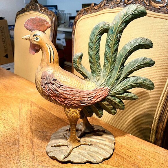 Vintage Farmhouse Resin Fighting Rooster 11” Tall Hand-Painted - Picture 1 of 5